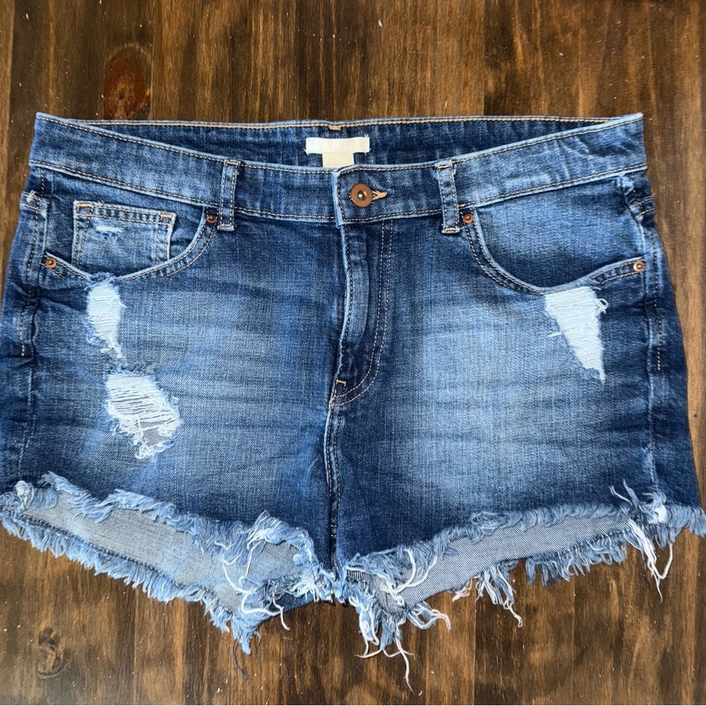 H&M Blue Distressed Jean Shorts Size 10